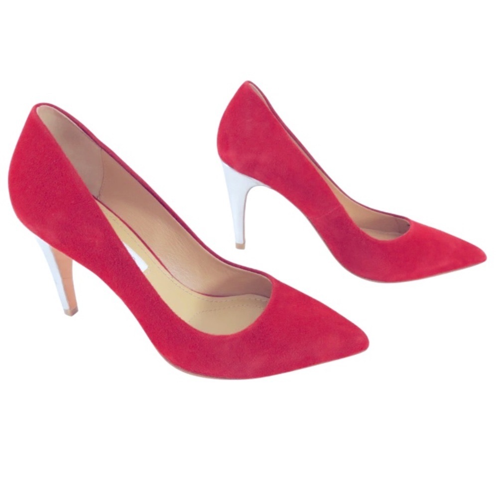 Diane von Furstenberg Red Suede Silver Heel Pump